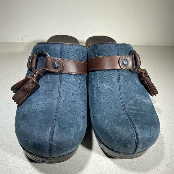 Dansko Shannon Blue Stapled Nubuck Leather Slip On Clog Tassels 38 US 7.5 - 8 M - Picture 3 of 6